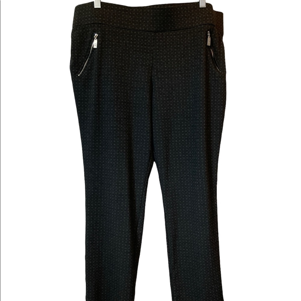 Anne Klein Pants Zip Pockets Wide Waistband Careerwear Retro Black Gray Check XL